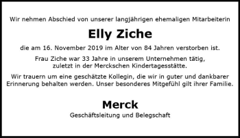 Traueranzeige von Elly Ziche von vrm-trauer