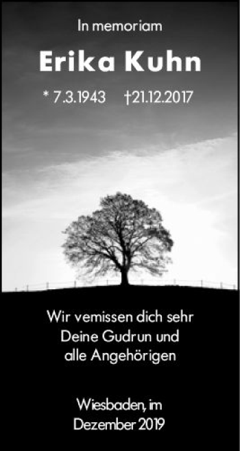 Traueranzeige von Erika Kuhn von vrm-trauer