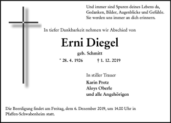 Traueranzeige von Erni Diegel von vrm-trauer