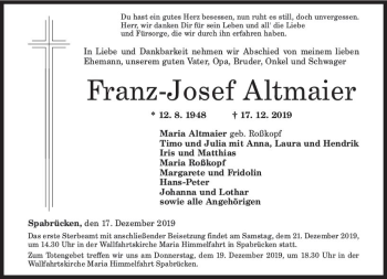 Traueranzeige von Franz-Josef Altmaier von vrm-trauer