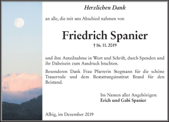 Traueranzeige von Friedrich Spanier von vrm-trauer