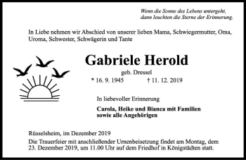 Traueranzeige von Gabriele Herold von vrm-trauer