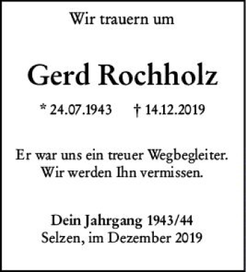 Traueranzeige von Gerd Rochholz von vrm-trauer