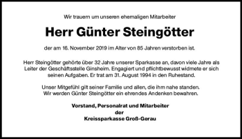 Traueranzeige von Günter Steingötter von vrm-trauer