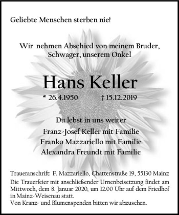 Traueranzeige von Hans Keller von vrm-trauer