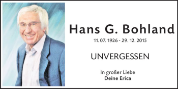 Traueranzeige von Hans G. Bohland von vrm-trauer