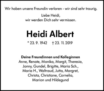 Traueranzeige von Heidi Albert von vrm-trauer