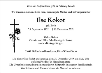 Traueranzeige von Ilse Kokot von  Wetzlarer Neue Zeitung