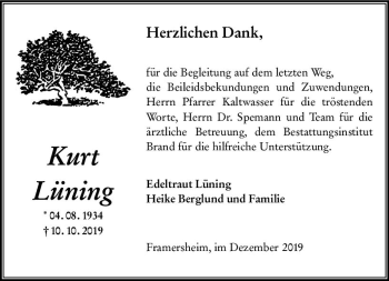 Traueranzeige von Kurt Lüning von vrm-trauer