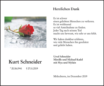 Traueranzeige von Kurt Schneider von vrm-trauer