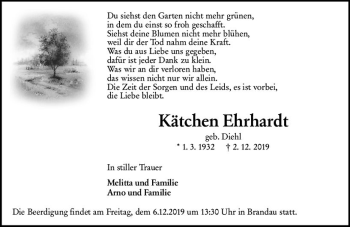 Traueranzeige von Kätchen Ehrhardt von vrm-trauer