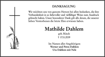 Traueranzeige von Mathilde Dahlem von vrm-trauer