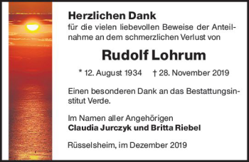 Traueranzeige von Rudolf Lohrum von vrm-trauer