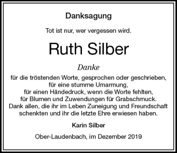 Traueranzeige von Ruth Silber von vrm-trauer