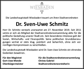 Traueranzeige von Sven-Uwe Schmitz von vrm-trauer