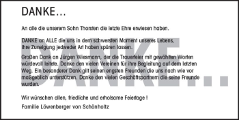 Traueranzeige von Thorsten Löwenberger von Schönholtz von vrm-trauer