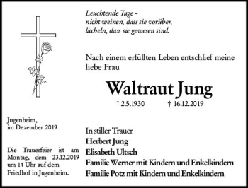 Traueranzeige von Waltraut Jung von vrm-trauer