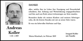 Traueranzeige von Andreas Koller von vrm-trauer