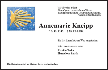 Traueranzeige von Annemarie Kneipp von vrm-trauer