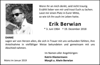 Traueranzeige von Erik Berwian von vrm-trauer