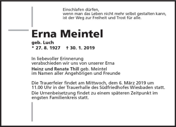 Traueranzeige von Erna Meintel von vrm-trauer