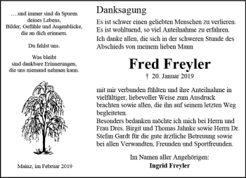 Traueranzeige von Fred Freyler von vrm-trauer