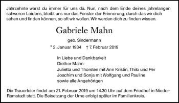 Traueranzeige von Gabriele Mahn von vrm-trauer