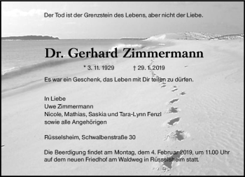 Traueranzeige von Gerhard Zimmermann von vrm-trauer