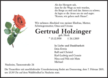 Traueranzeige von Gertrud Holzinger von vrm-trauer