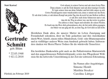 Traueranzeige von Gertrude Schmitt von vrm-trauer