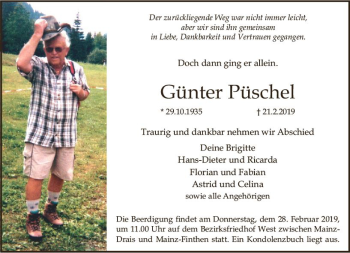 Traueranzeige von Günter Puschel von vrm-trauer
