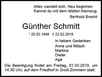 Traueranzeige von Günther Schmitt von vrm-trauer