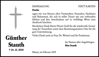 Traueranzeige von Günther Stauth von vrm-trauer