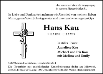 Traueranzeige von Hans Kau von vrm-trauer