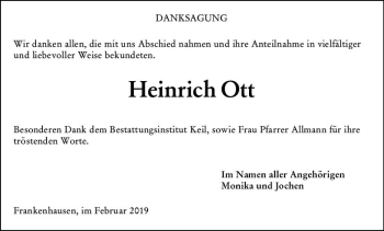 Traueranzeige von Heinrich Ott von vrm-trauer