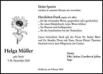 Traueranzeige von Helga Müller von vrm-trauer