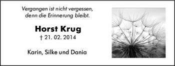 Traueranzeige von Horst Krug von vrm-trauer