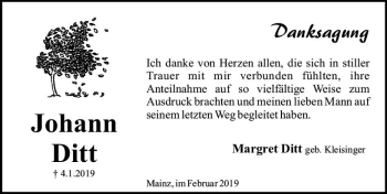 Traueranzeige von Johann Ditt von vrm-trauer
