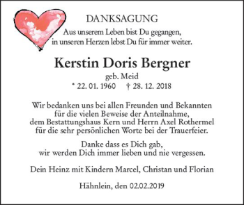 Traueranzeige von Kerstin Doris Bergner von vrm-trauer