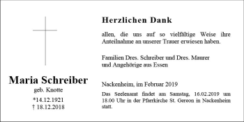 Traueranzeige von Maria Schreiber von vrm-trauer