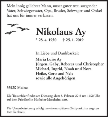 Traueranzeige von Nikolaus Ay von vrm-trauer