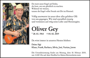 Traueranzeige von Oliver Gey von vrm-trauer