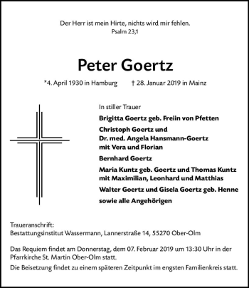 Traueranzeige von Peter Goertz von vrm-trauer