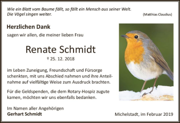 Traueranzeige von Renate Schmidt von vrm-trauer