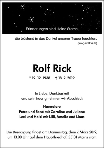 Traueranzeige von Rolf Rick von vrm-trauer
