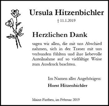 Traueranzeige von Ursula Hitzenbichler von vrm-trauer