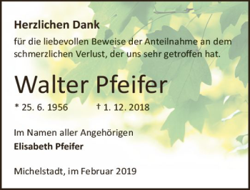 Traueranzeige von Walter Pfeifer von vrm-trauer