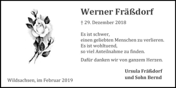 Traueranzeige von Werner Fräßdorf von vrm-trauer