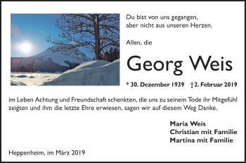 Traueranzeige von Georg Weis von VRM Tageszeitungen