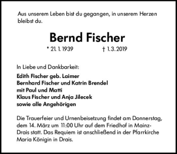 Traueranzeige von Bernd Fischer von vrm-trauer